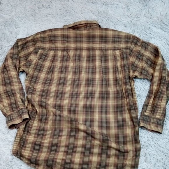 Cutter & Buck Mens Shirt Button Up Brown XL Plaid Long Sleeve Pocket Collar - Picture 2 of 12